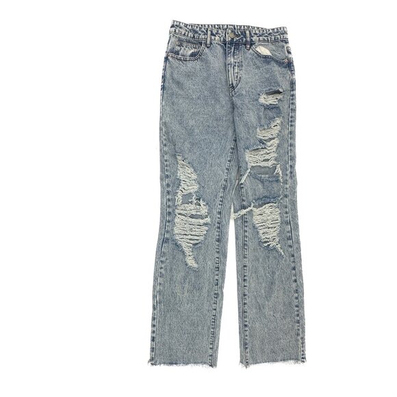 Shein Straight Leg Raw Hem Distressed Women's size M Blue Denim jeans - Picture 1 of 7